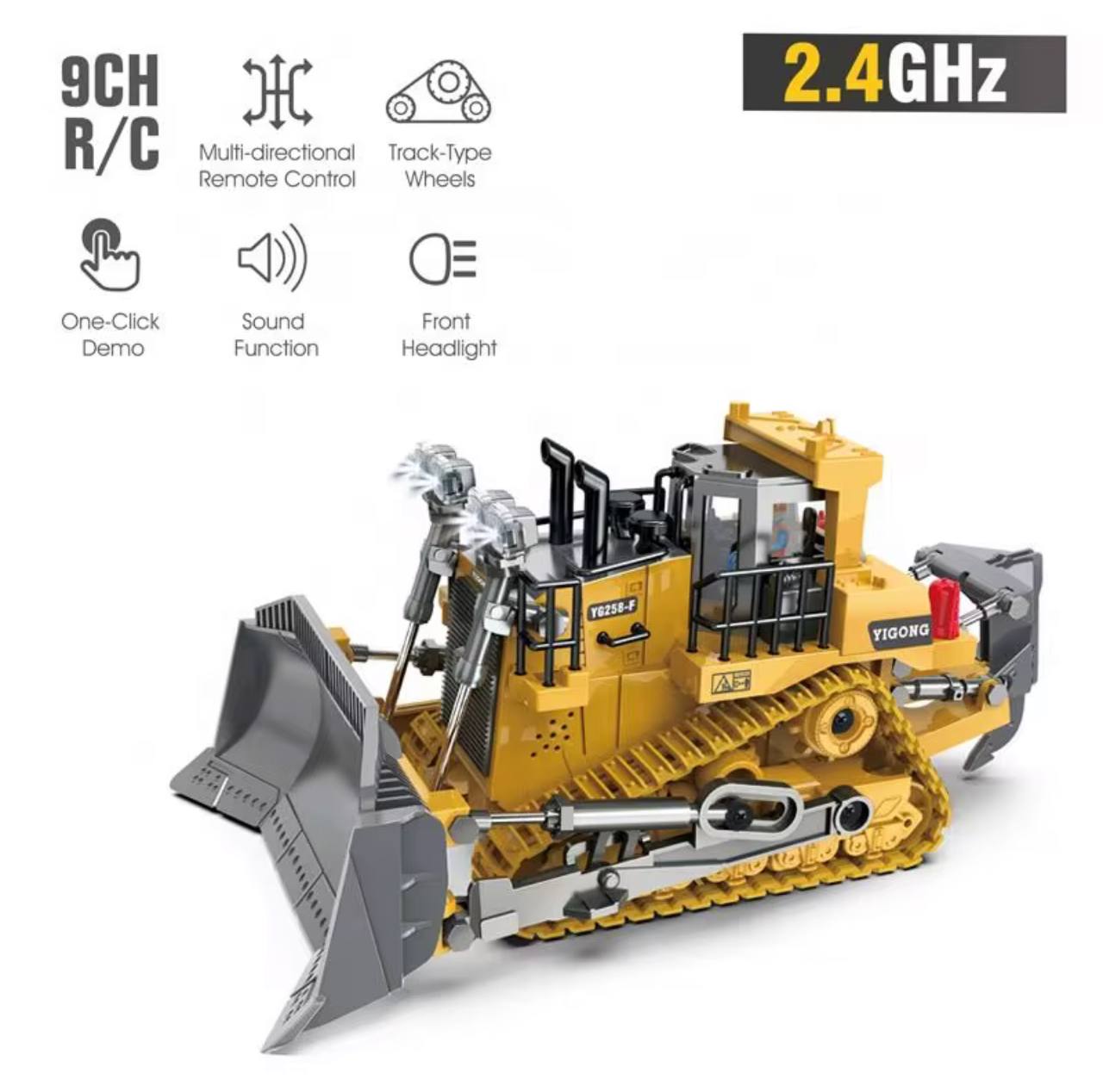 L2LIFE RC Bulldozer 9CH 2.4GHz Remote Control Track-Type Construction Toy Vehicle for Kids Ages 6+