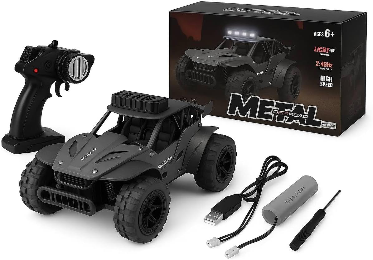 High-Speed RC Car for Kids – 2.4GHz Remote Control Racing Truck, All-Terrain Off-Road Vehicle, Rechargeable Battery, Durable Design for Boys & Girls (Gray)