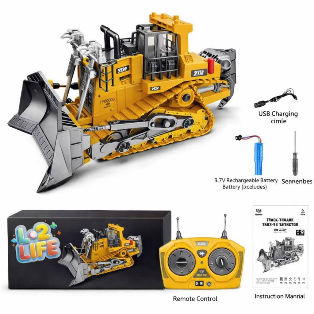 L2LIFE RC Bulldozer 9CH 2.4GHz Remote Control Track-Type Construction Toy Vehicle for Kids Ages 6+