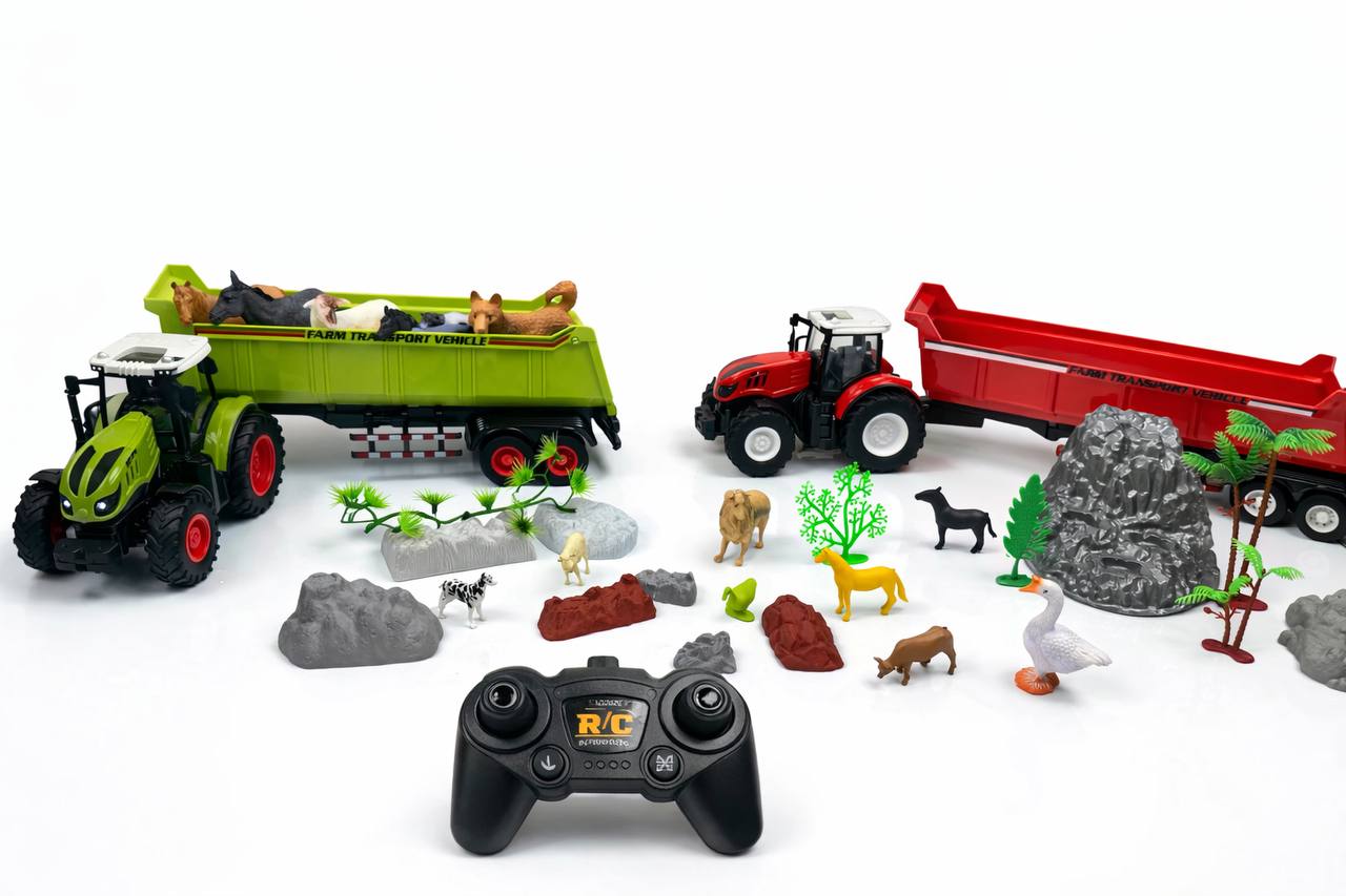 🚜🐄 Ultimate RC Farm Tractor Playset – 2 RC Tractors & Animal Farm Set