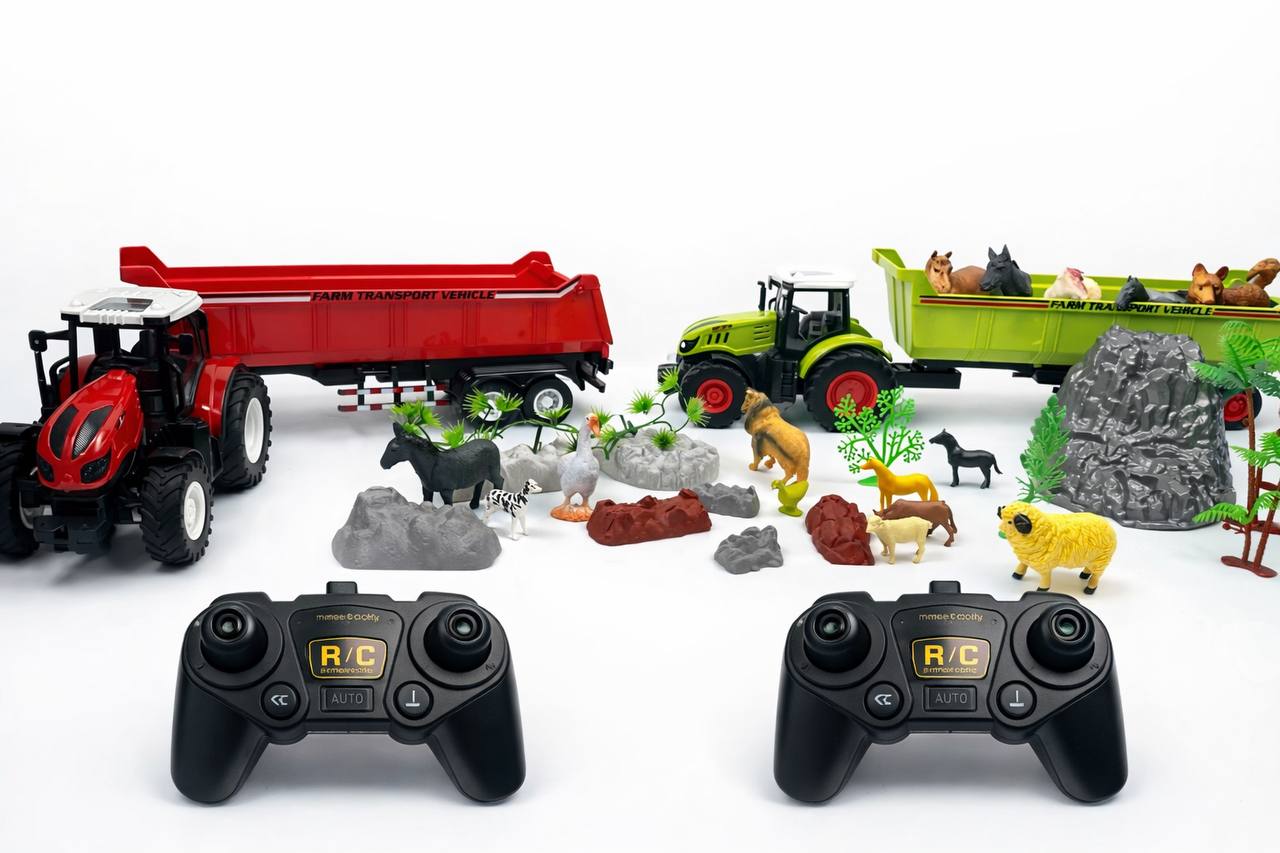 🚜🐄 Ultimate RC Farm Tractor Playset – 2 RC Tractors & Animal Farm Set
