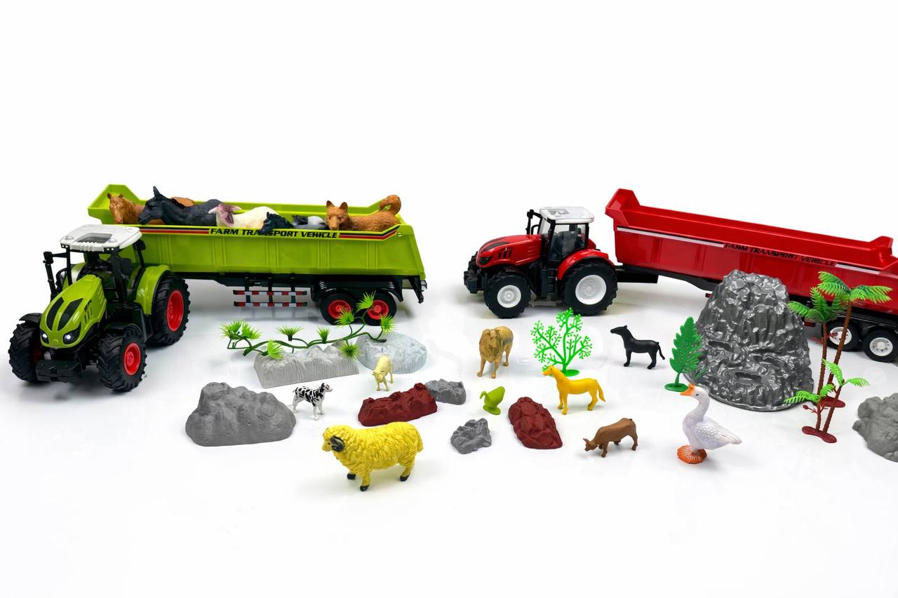 🚜🐄 Ultimate RC Farm Tractor Playset – 2 RC Tractors & Animal Farm Set