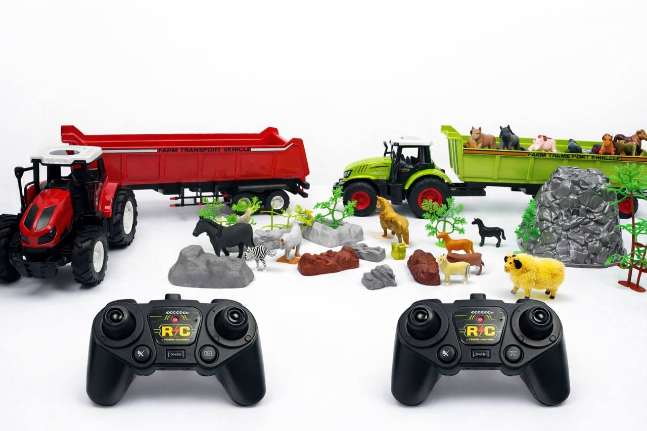 🚜🐄 Ultimate RC Farm Tractor Playset – 2 RC Tractors & Animal Farm Set